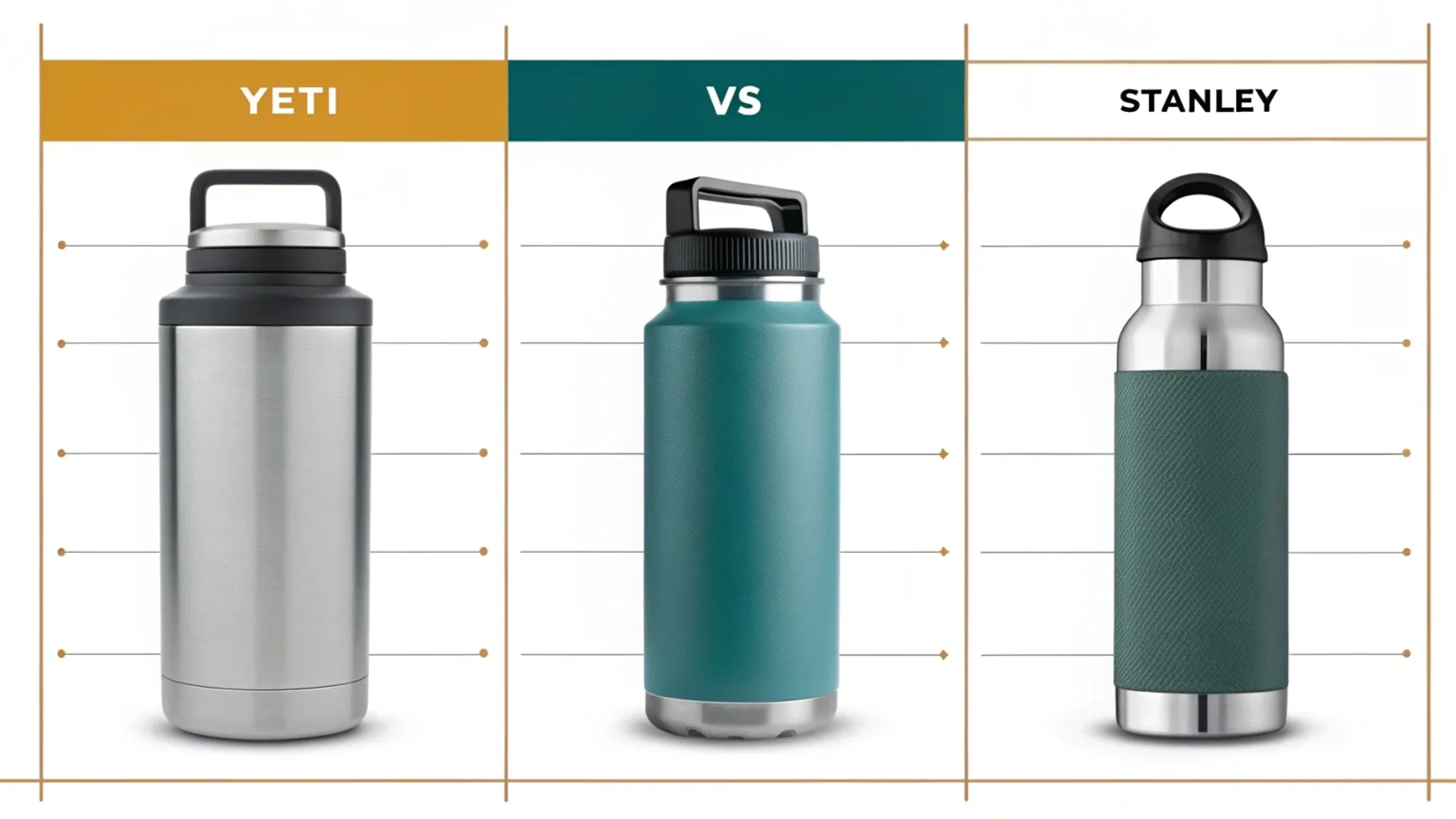 A side-by-side comparison of YETI and Stanley insulated bottles.