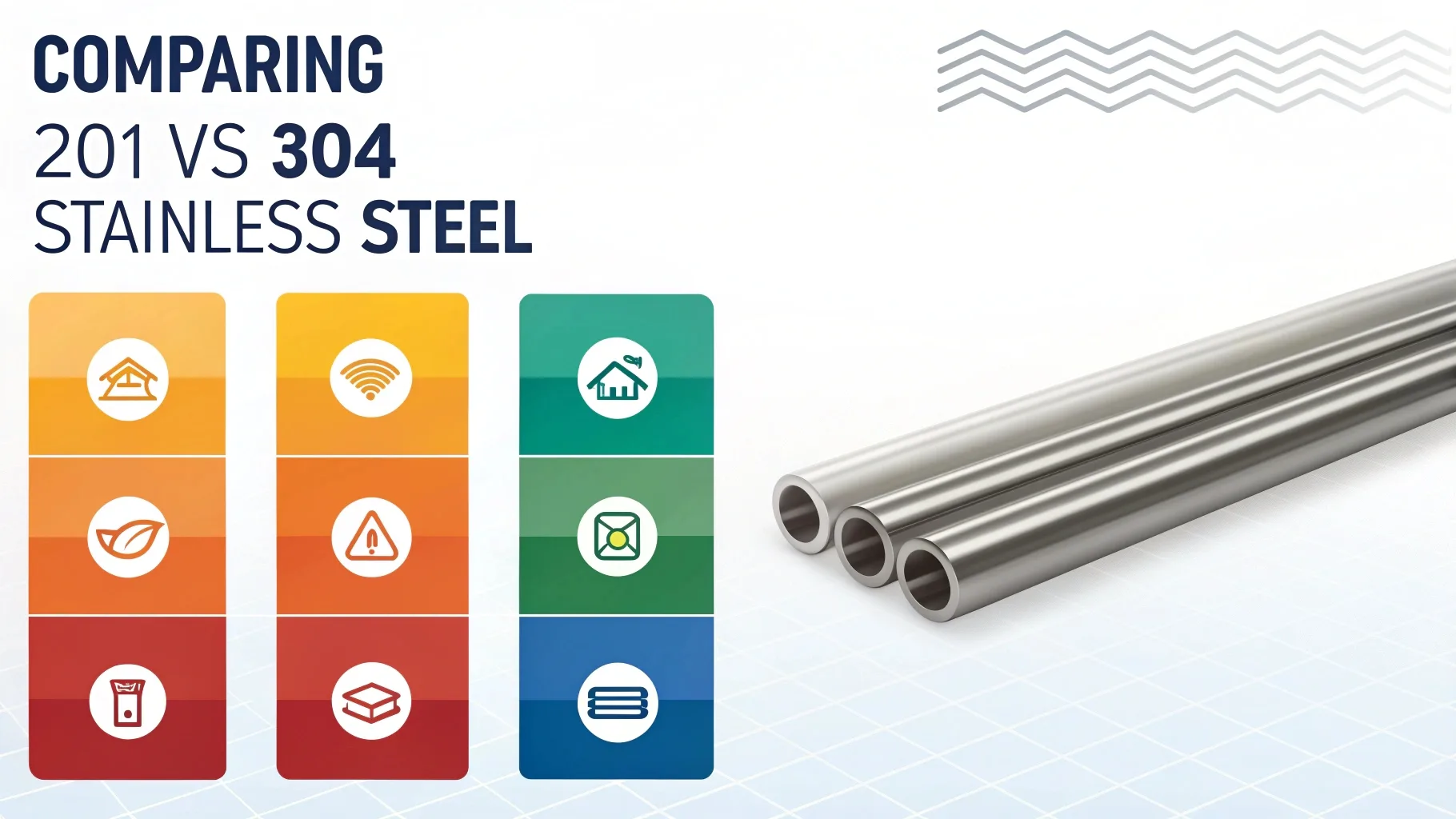 Side-by-side comparison of stainless steel types.