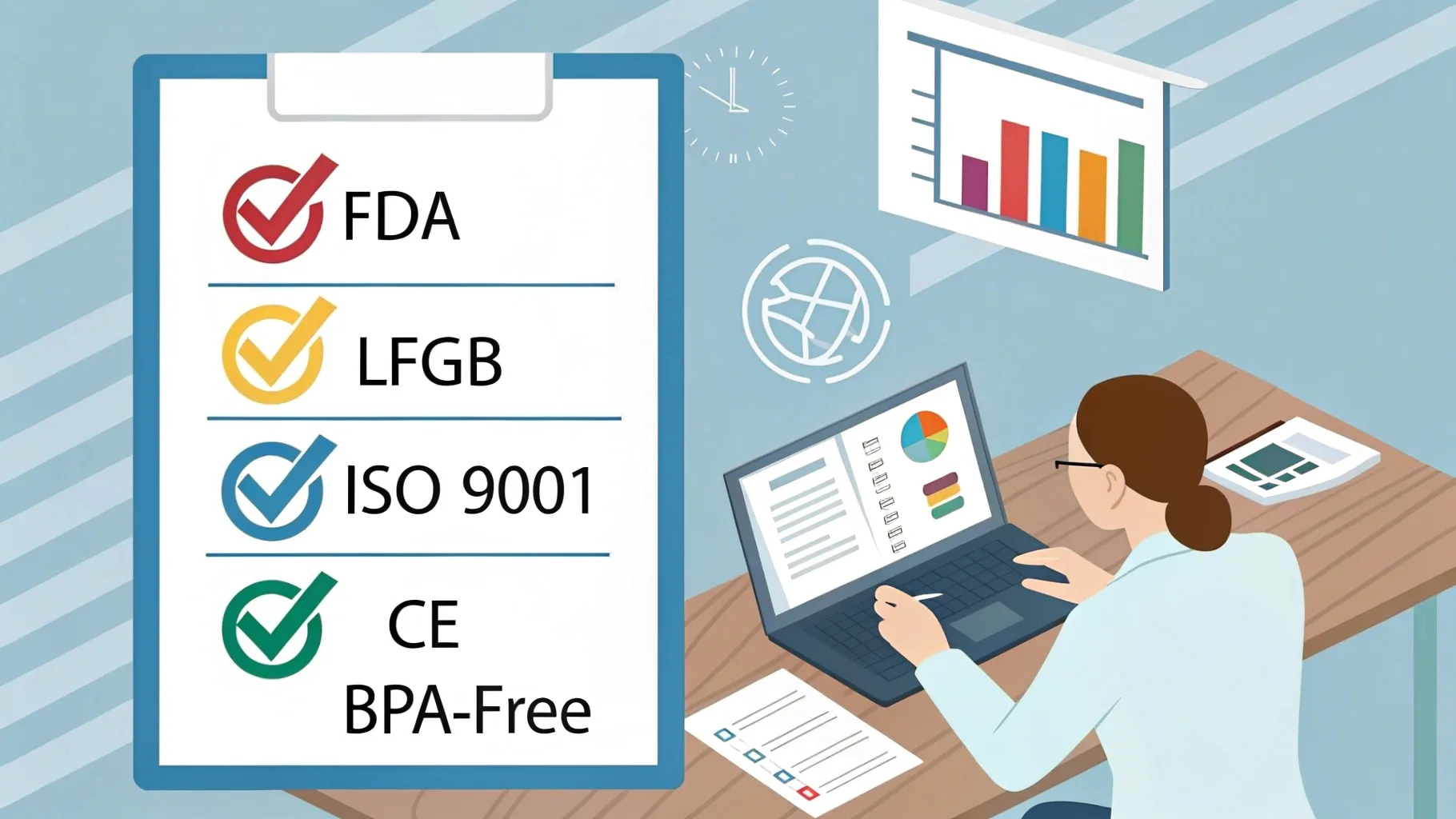 A professional checking compliance certifications.