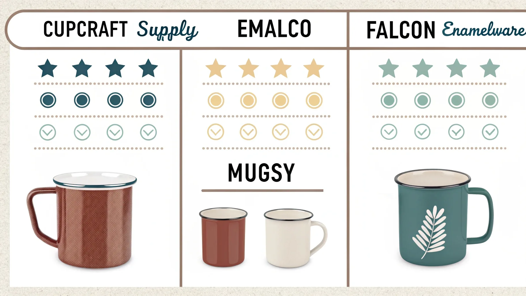 A comparison of enamelware suppliers.