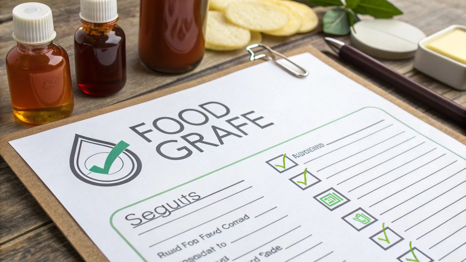 A checklist for food safety compliance with small sample bottles.