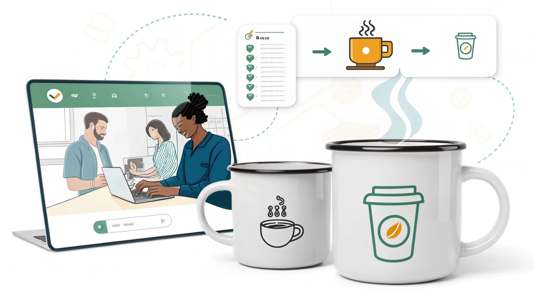 Digital customization of enamel mugs for business use.