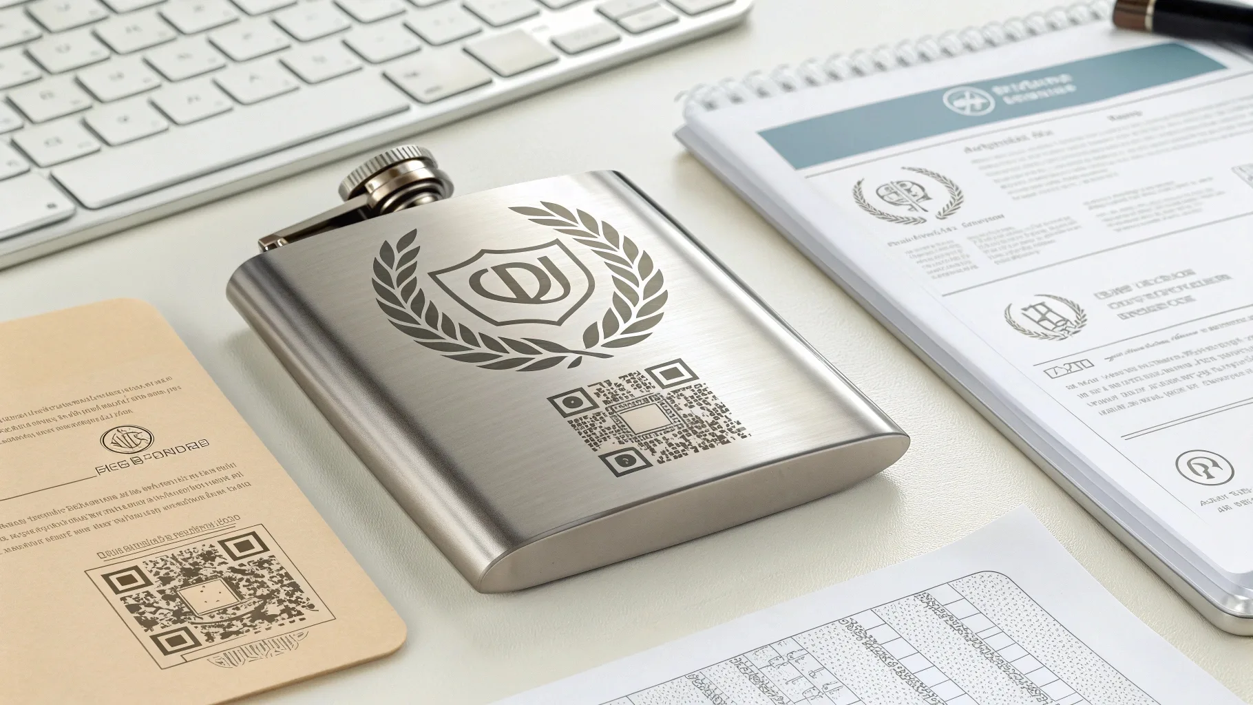 A branded flask with QR code authentication.