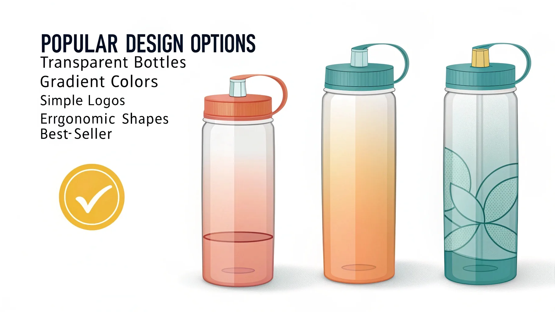 Illustrated infographic showcasing trending water bottle designs.