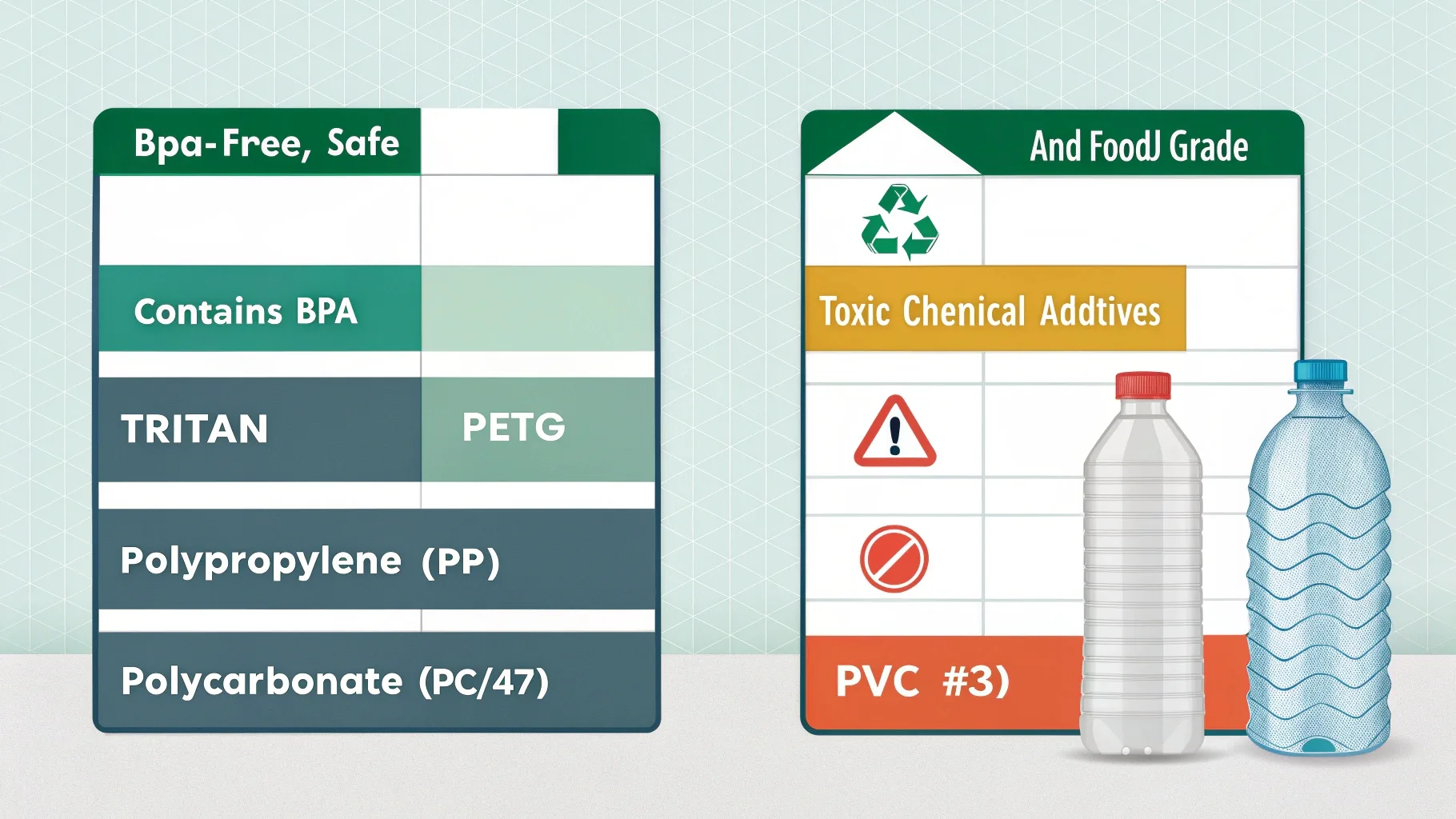 A chart comparing BPA-free plastics with those containing toxic chemicals.