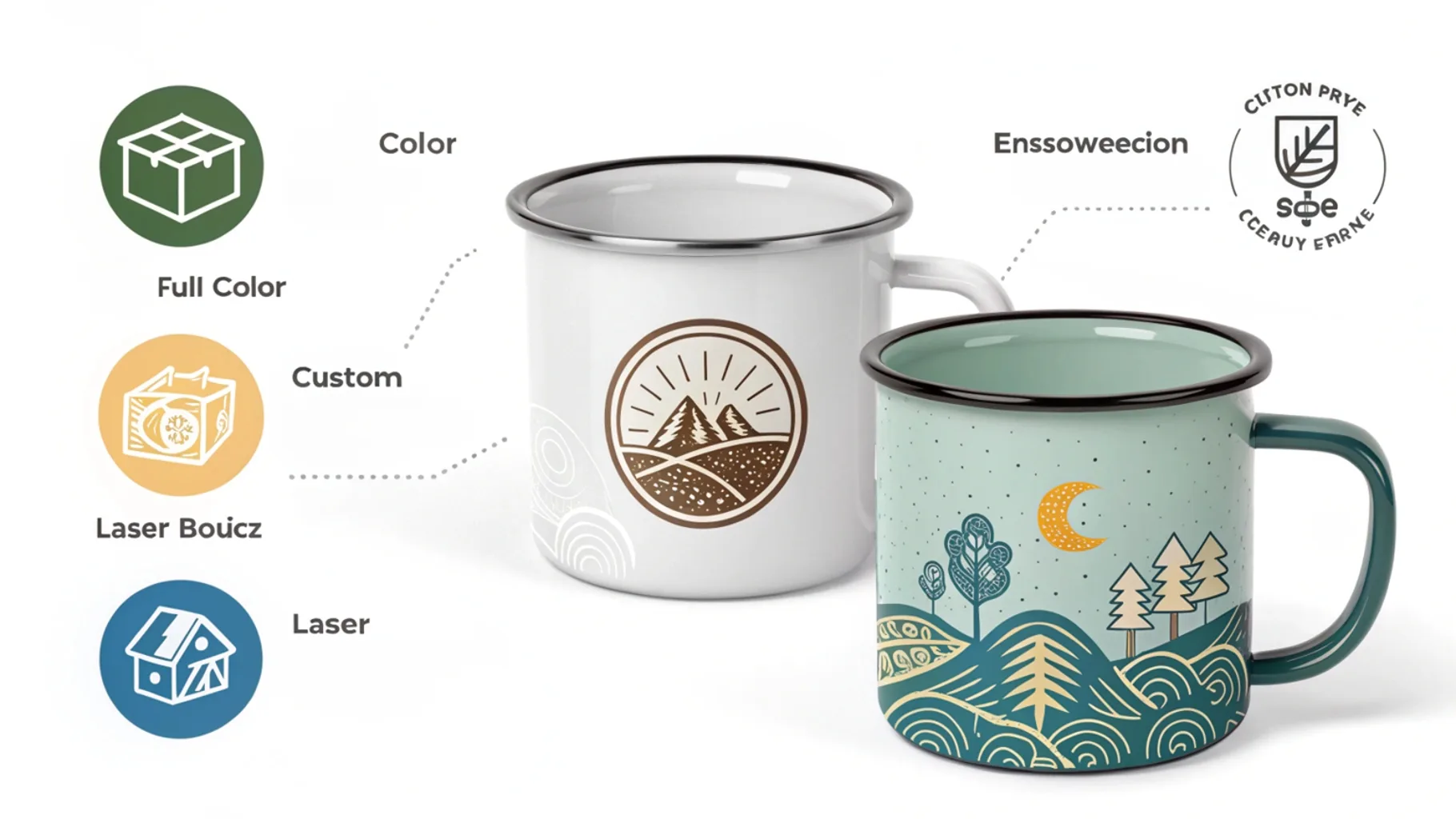 Enamel mug customization options infographic.