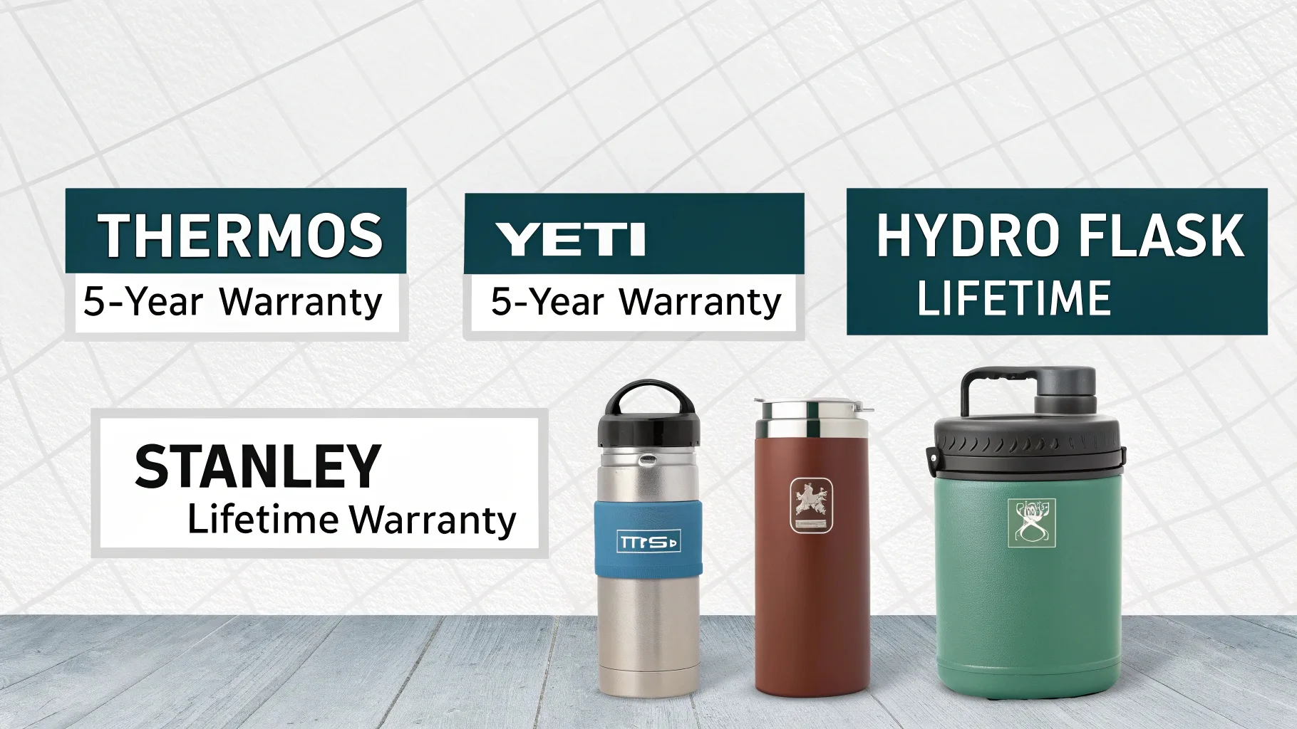 A comparison of warranties for major stainless steel bottle brands.