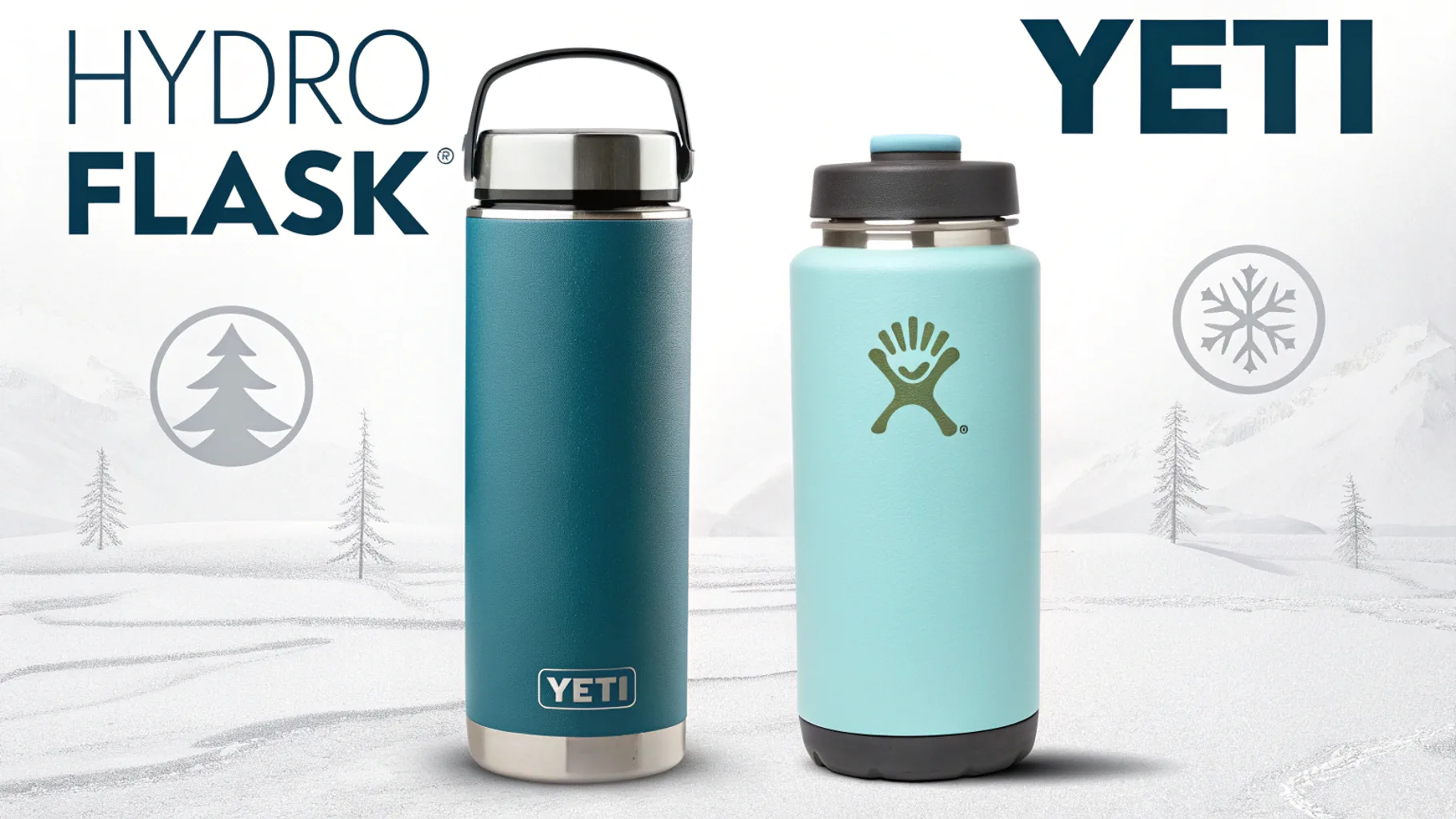 YETI and Hydro Flask bottles side by side.