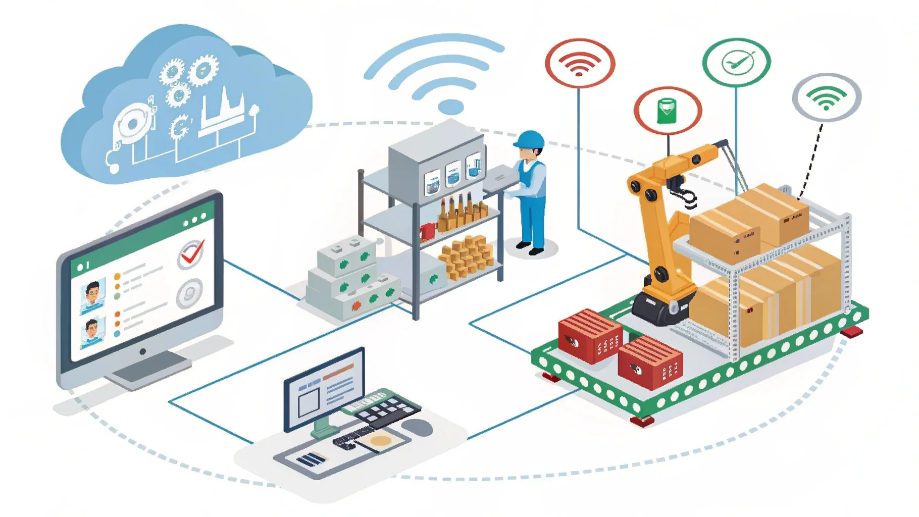 A digital networked system managing an automated factory.