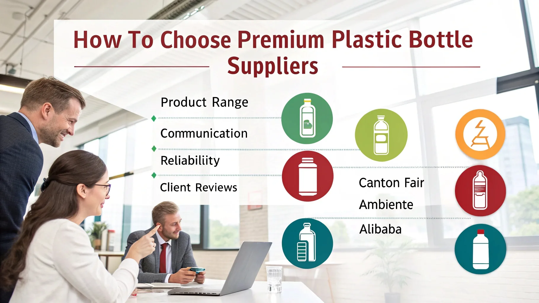 Professionals in a meeting discussing how to choose premium plastic bottle suppliers.