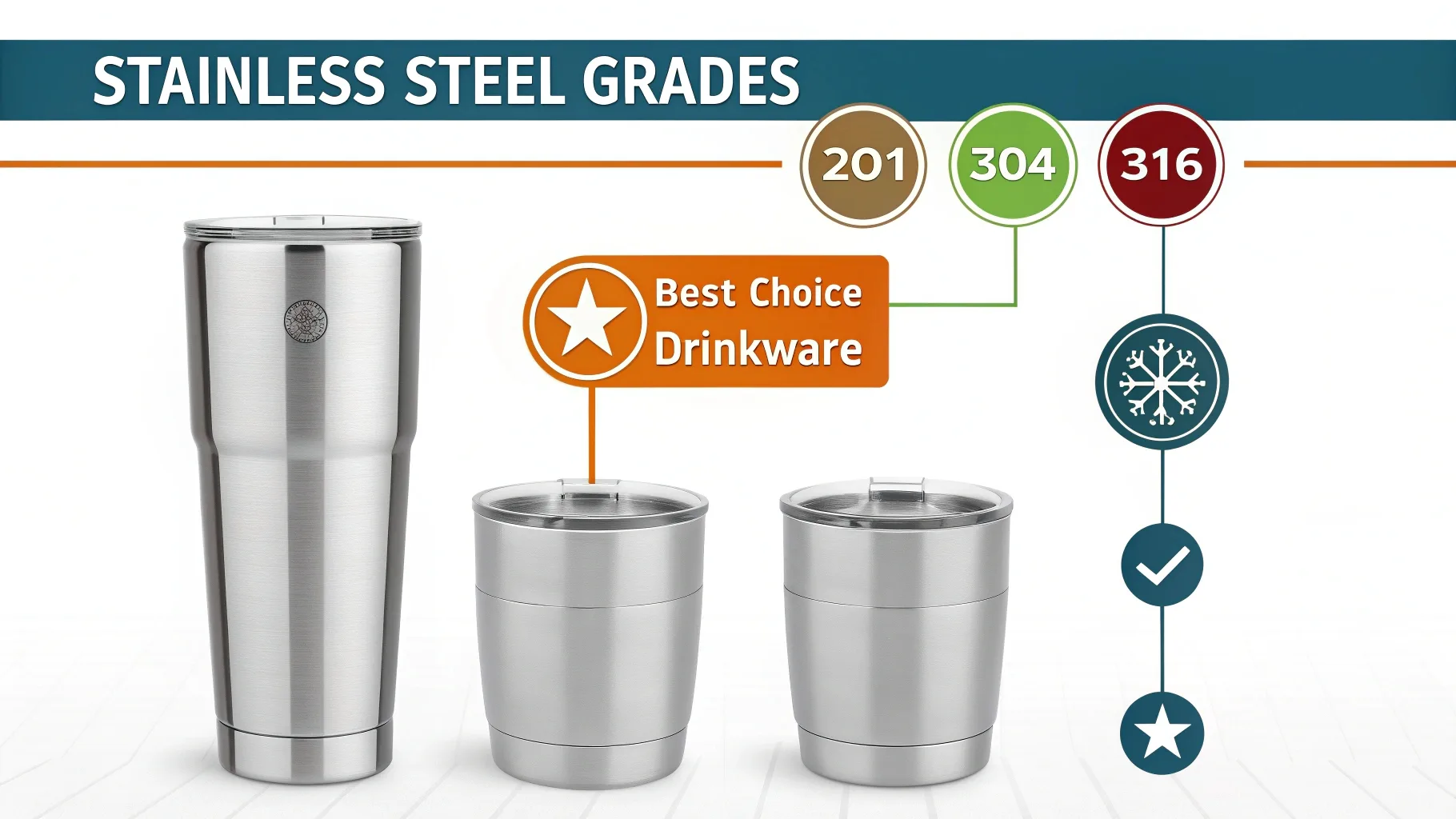 Stainless steel tumbler grades comparison.