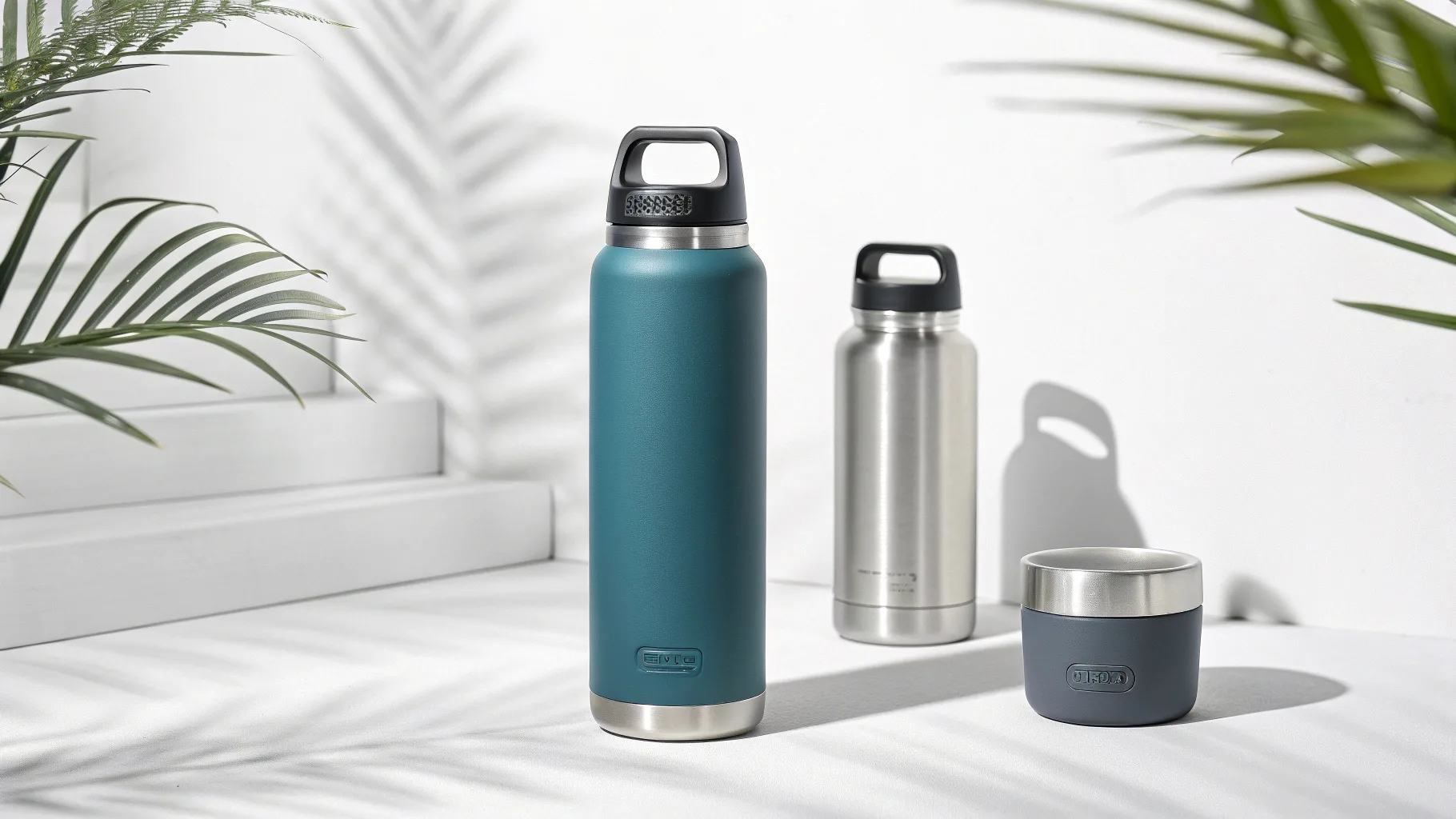 tylish insulated bottles in a bright setting.